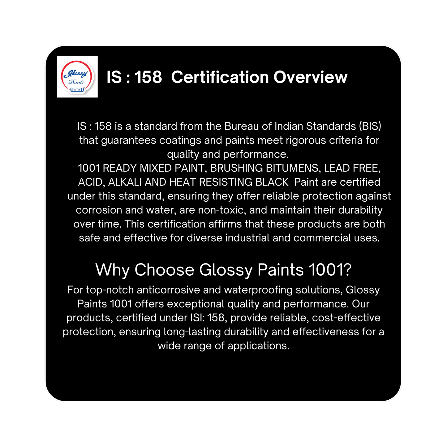 1001 Ready Mixed Paint, RMP Brushing Bituminous, Black, Lead Free, Acid Alkali and Heat Resisting  ST - IS 158