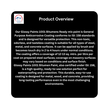 1001 Ready Mixed Paint, RMP Brushing Bituminous, Black, Lead Free, Acid Alkali and Heat Resisting  ST - IS 158