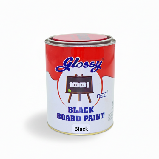 Can of Glossy 1001 blackboard paint on a white background