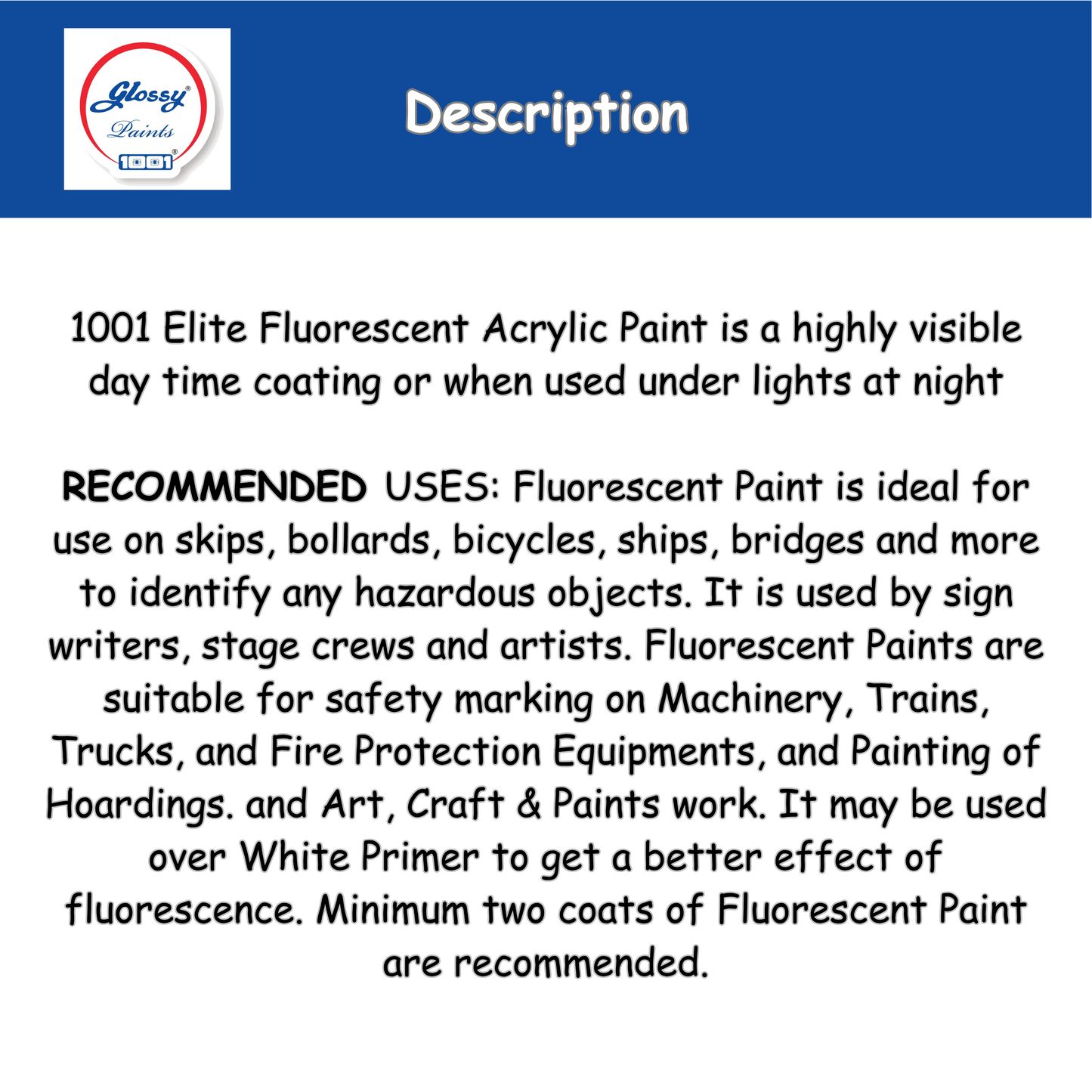 Artist Acrylic Flurocent Paint 12x50 Pack