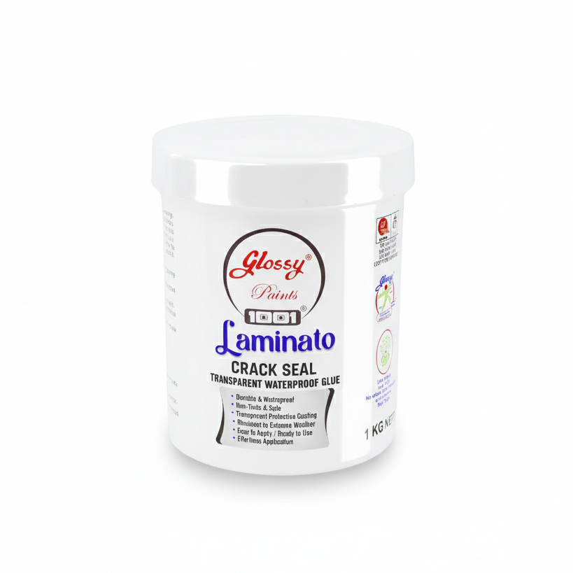 Jar of Glossy Laminato Crack Seal on a white background