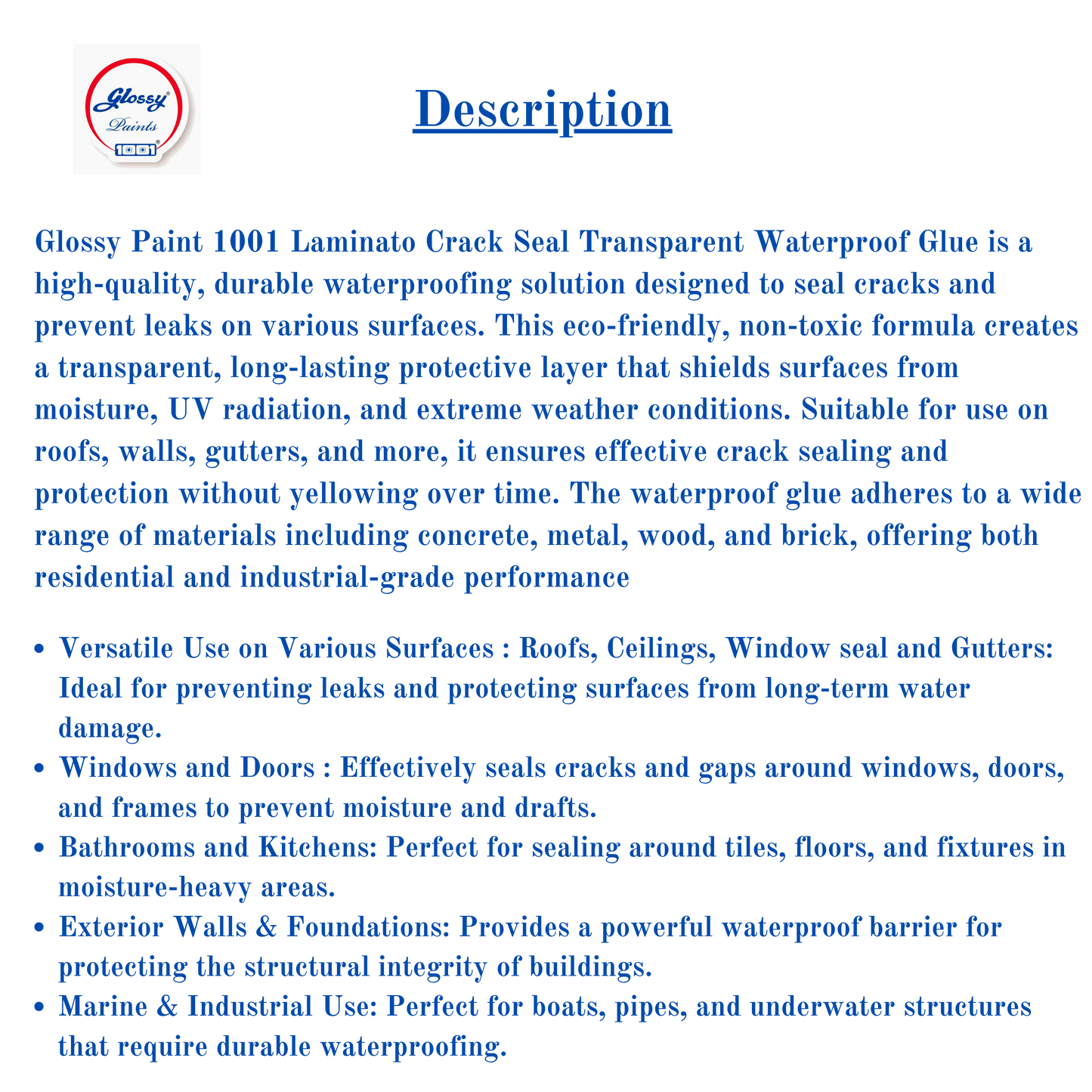 Glossy 1001 Laminato Crack Seal Barrier Water Proof Glue