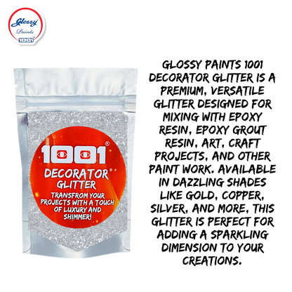 Glossy Decorator Glitter for Epoxy Grout, Art Epoxy, Speaker Paint | Silver