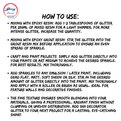 Glossy Decorator Glitter for Epoxy Grout, Art Epoxy, Speaker Paint | Silver